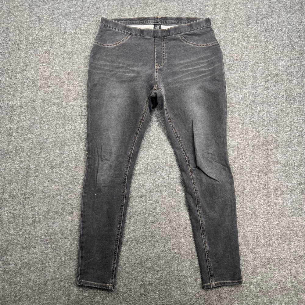 Hue Womens Denim Leggings High Rise Pull On Jeggings Faded‎ Black Medium RN62856